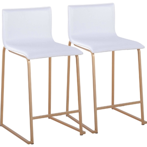 Mara 26" Counter Stool in Gold Metal & White Leatherette (Set of 2)